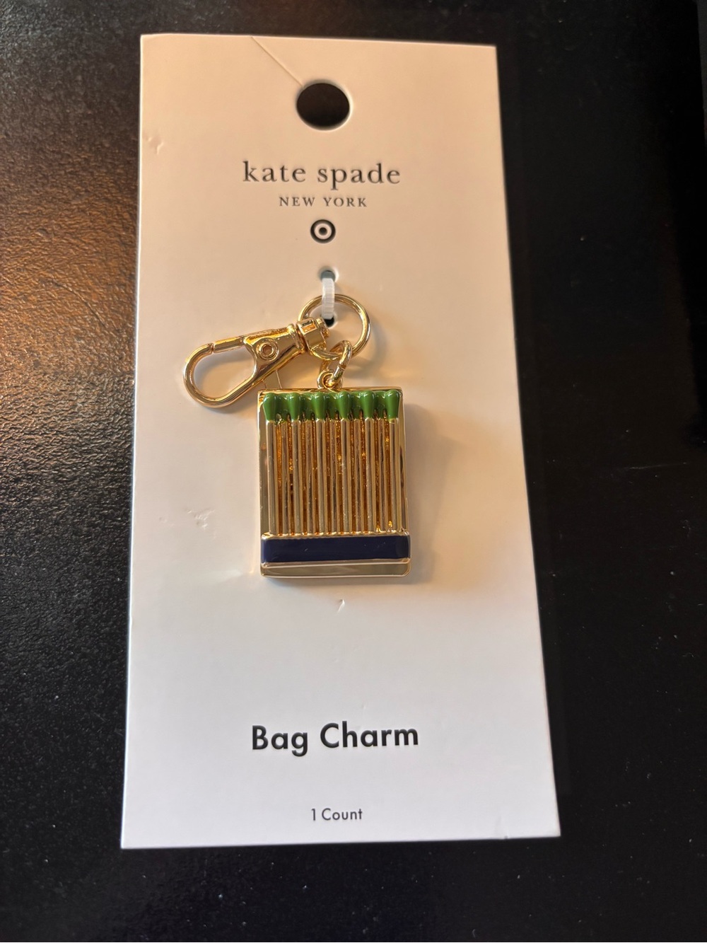 kate spade Gold Matchbook Bag Charm with Green & Navy Accents